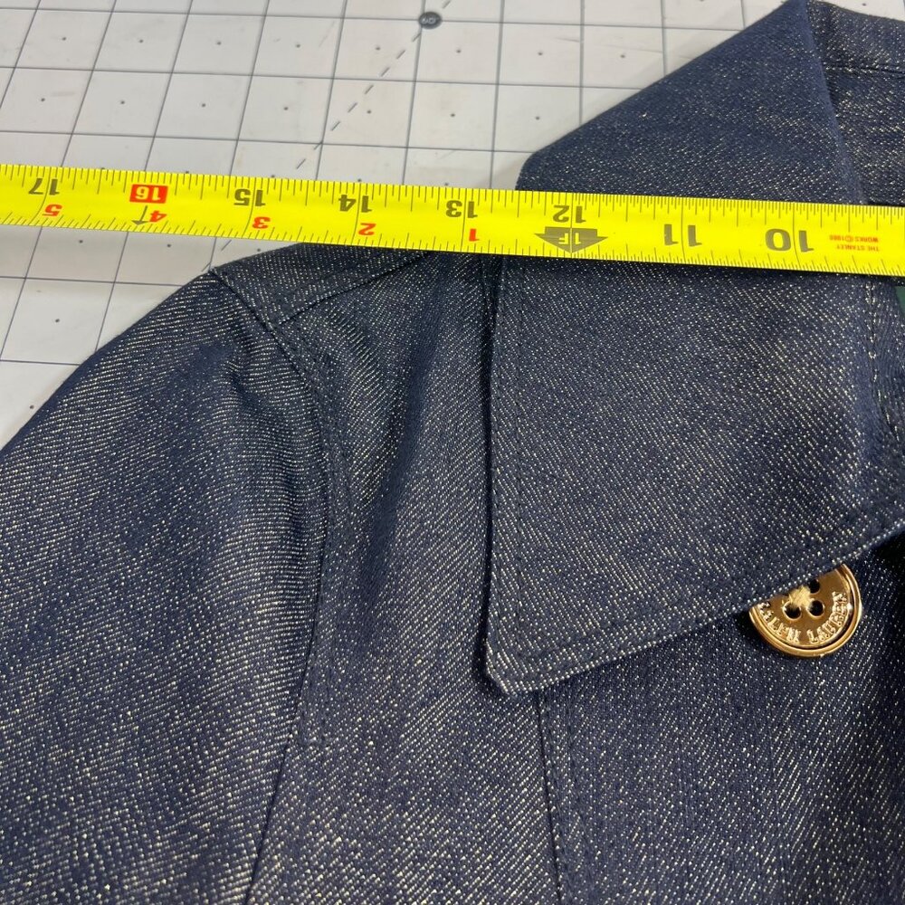Lauren Ralph Lauren LRL Double Breasted Metallic Blue Denim P-Coat Women’s Sz. M - Picture 9 of 11